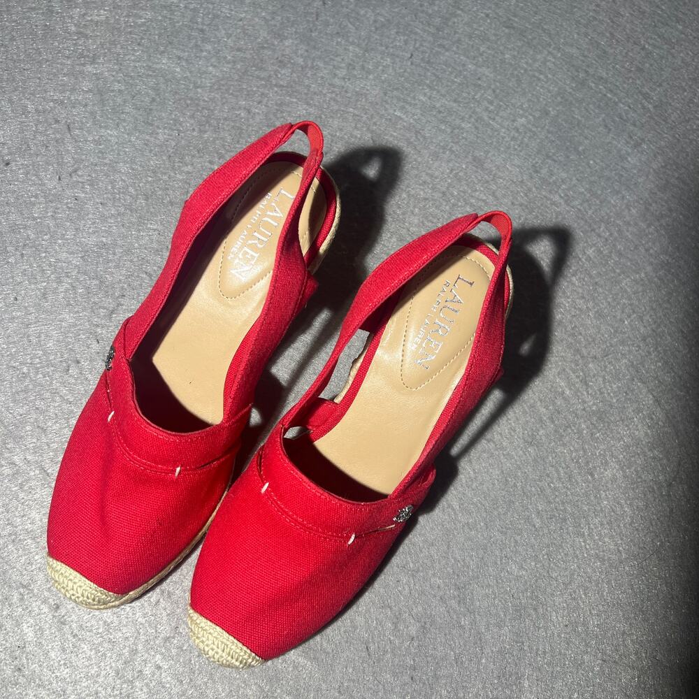 Lauren Ralph Lauren Red Espadrille Wedge Slingback Sandals - Picture 4 of 10